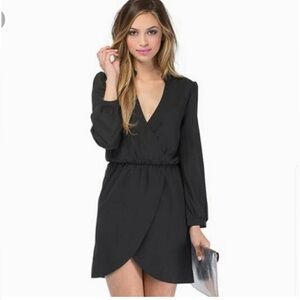 Tobi Black Asymmetrical Wrap Dress with Bishop Sleeves